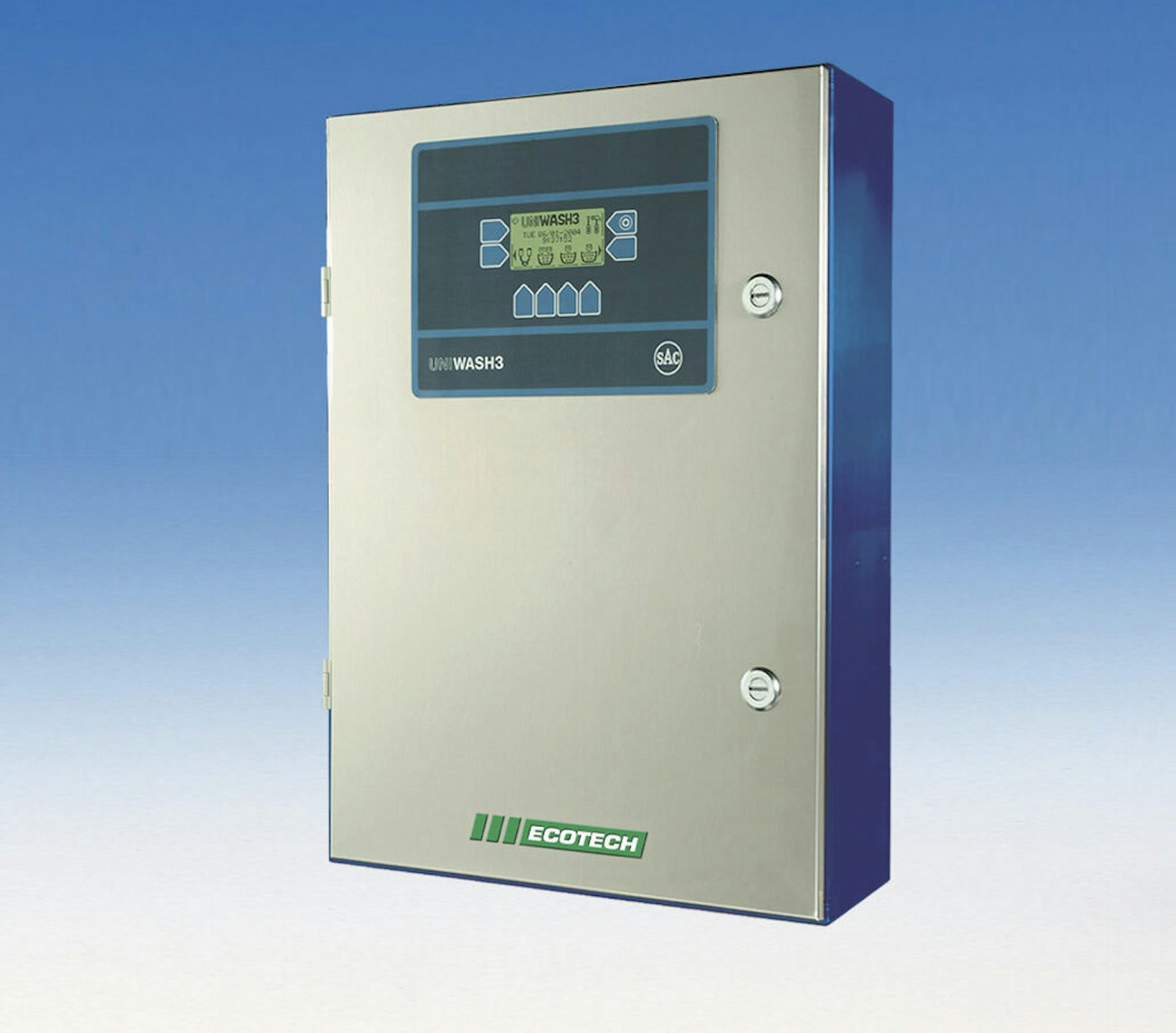 Uniwash 3 isolated on blue white gradient background